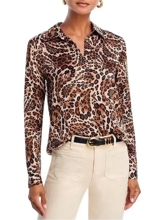 L'AGENCE Tops - L’Agence Tyler Silk Leopard Print Long-Sleeve Blouse - Brown size M